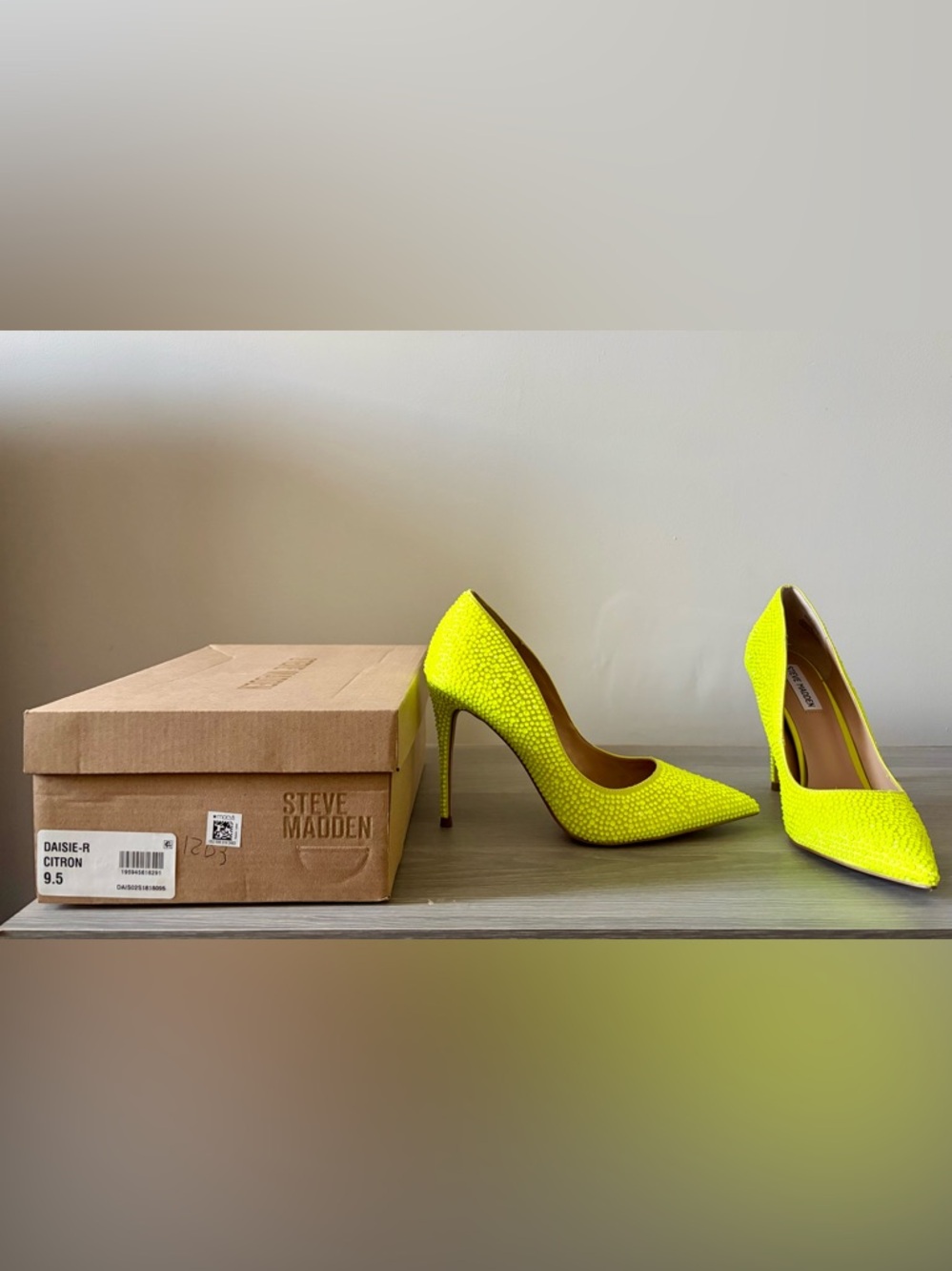 Steve Madden Neon Yellow Crystal-Embellished Pointed Pump